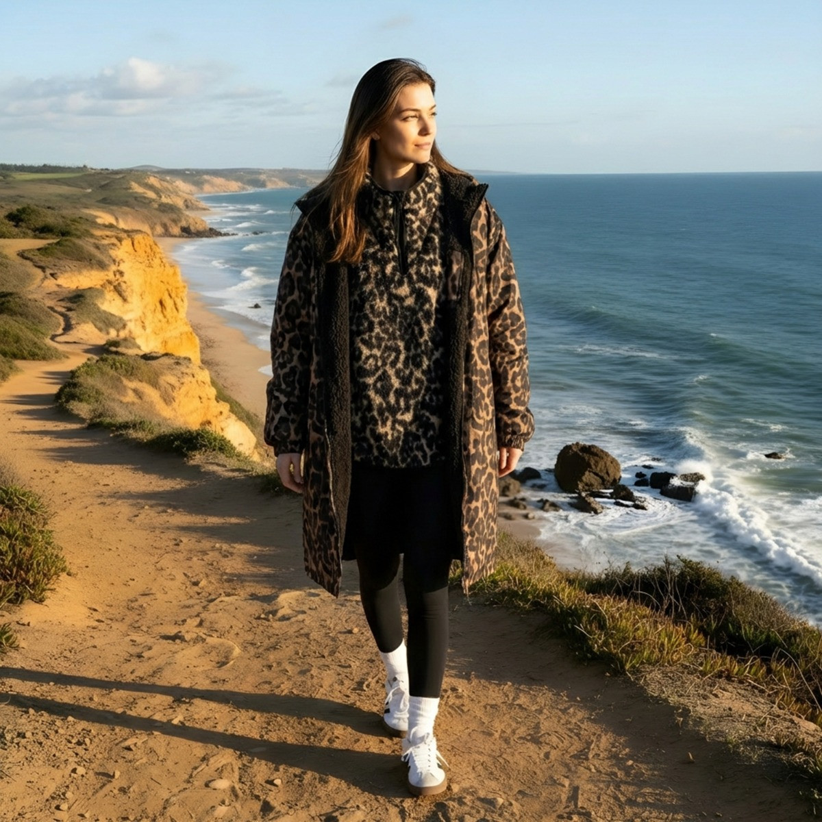 OHS Adults Water Resistant Leopard Print Sherpa Drying Robe, Natural - S/M>