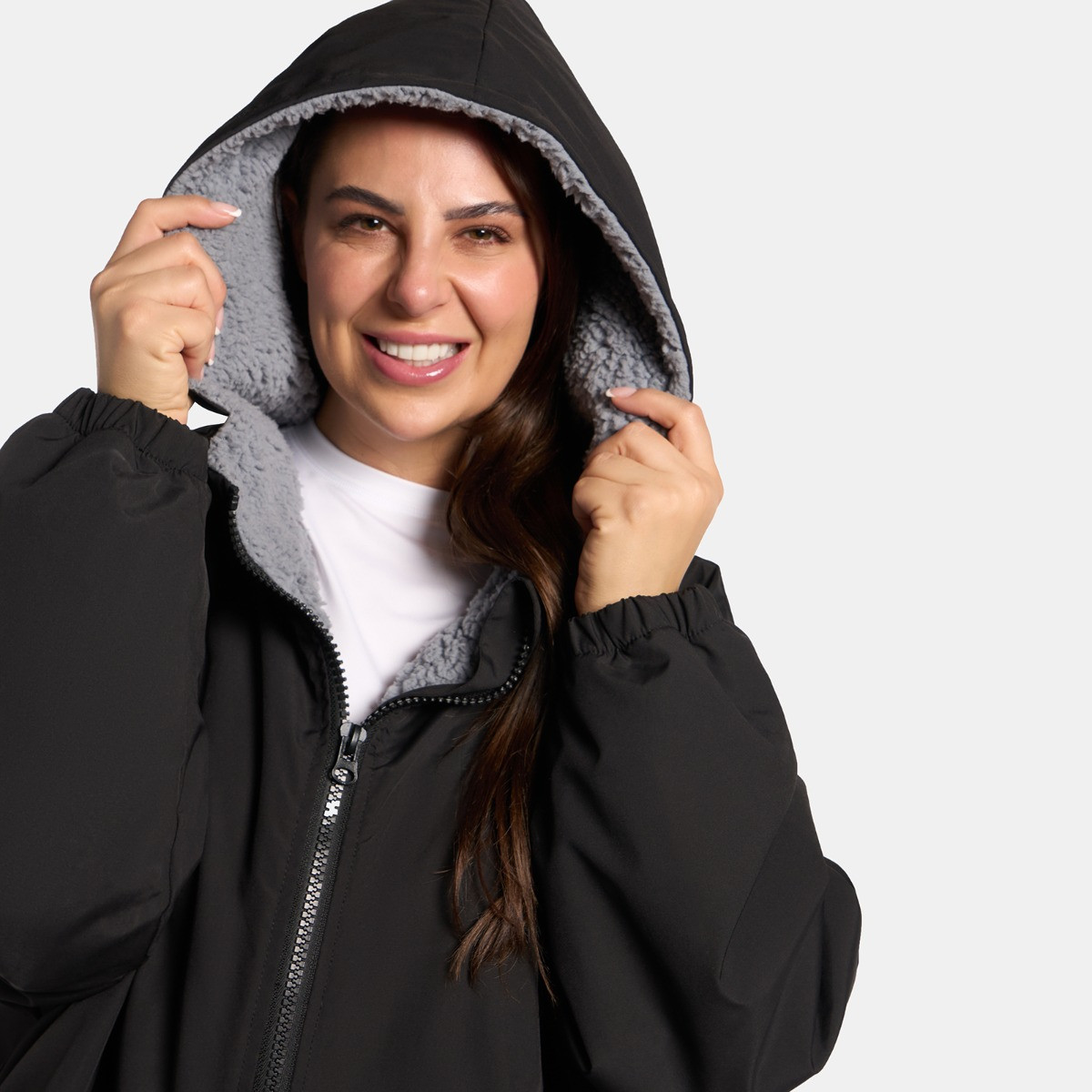 OHS Adults Water Resistant Sherpa Drying Robe - Black>