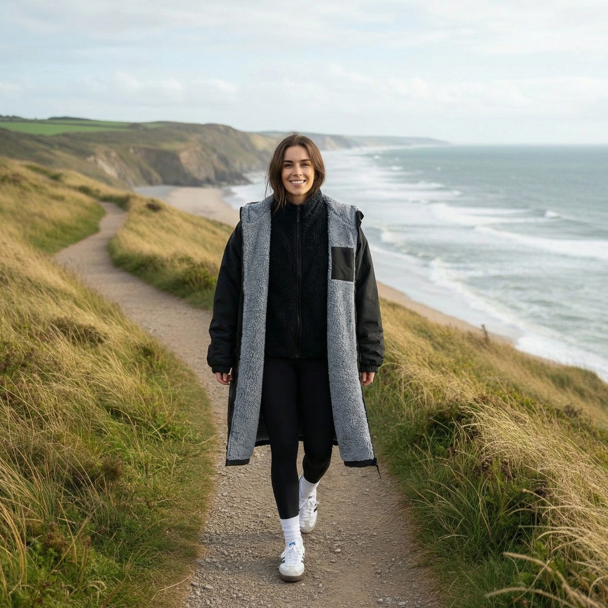 OHS Adults Water Resistant Sherpa Drying Robe, Black - L/XL>