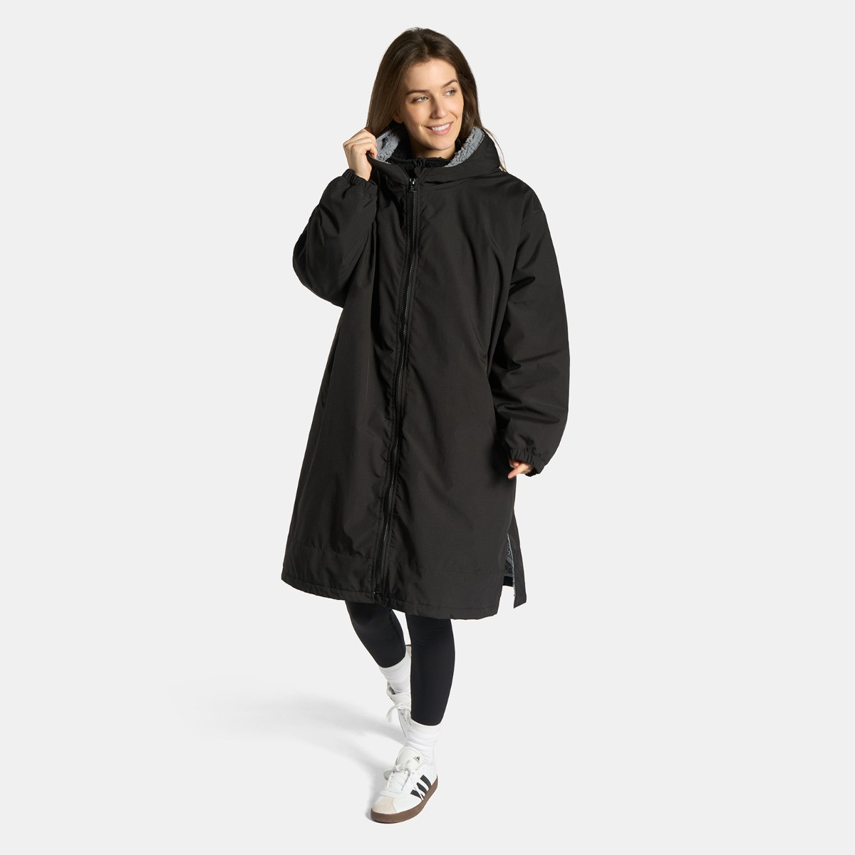 OHS Adults Water Resistant Sherpa Drying Robe, Black - L/XL>