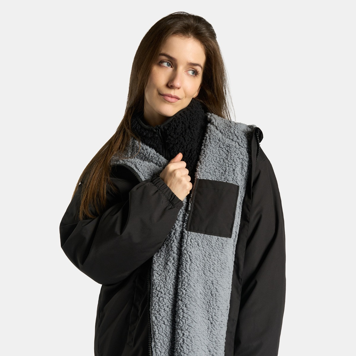OHS Adults Water Resistant Sherpa Drying Robe, Black - L/XL>