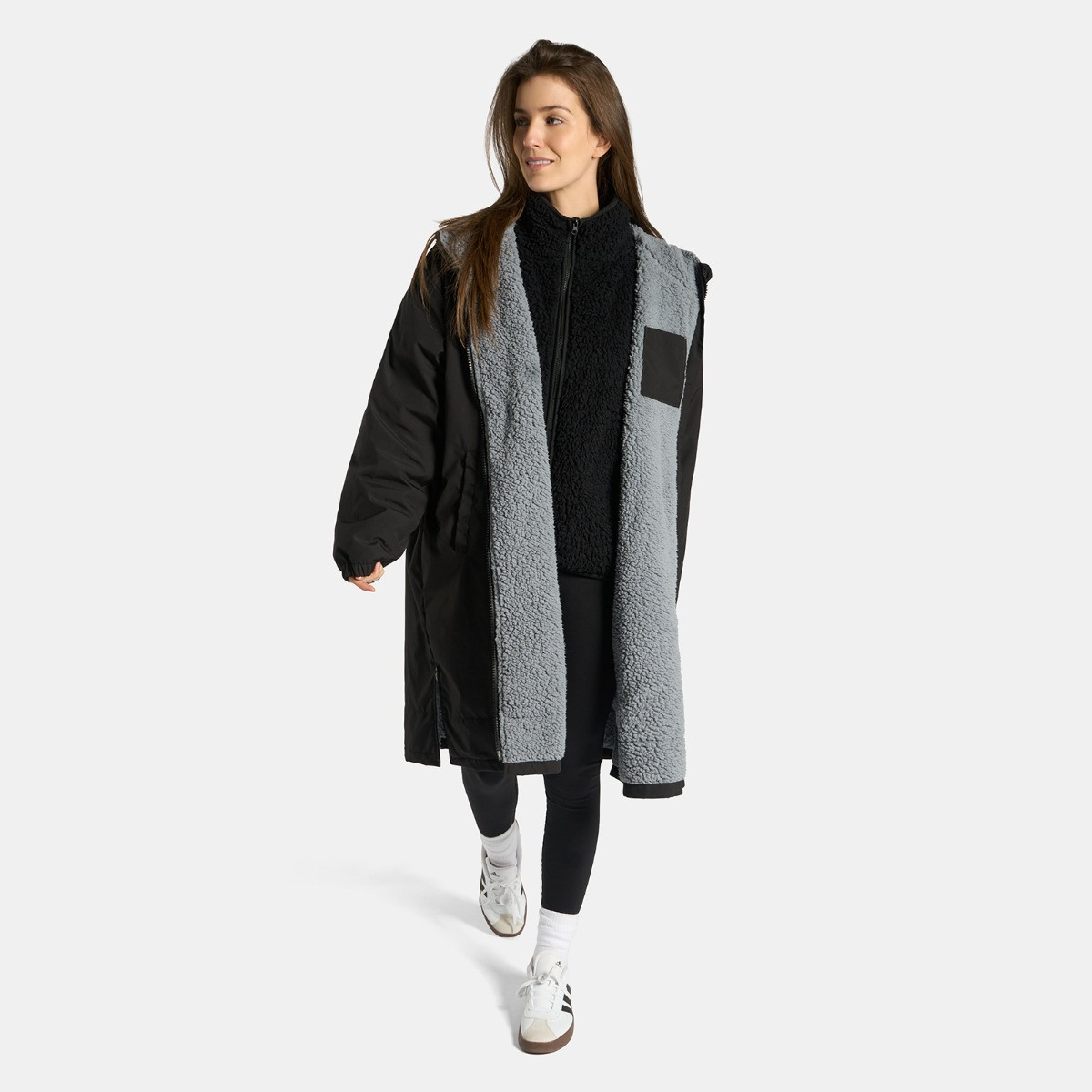 OHS Adults Water Resistant Sherpa Drying Robe, Black - S/M>
