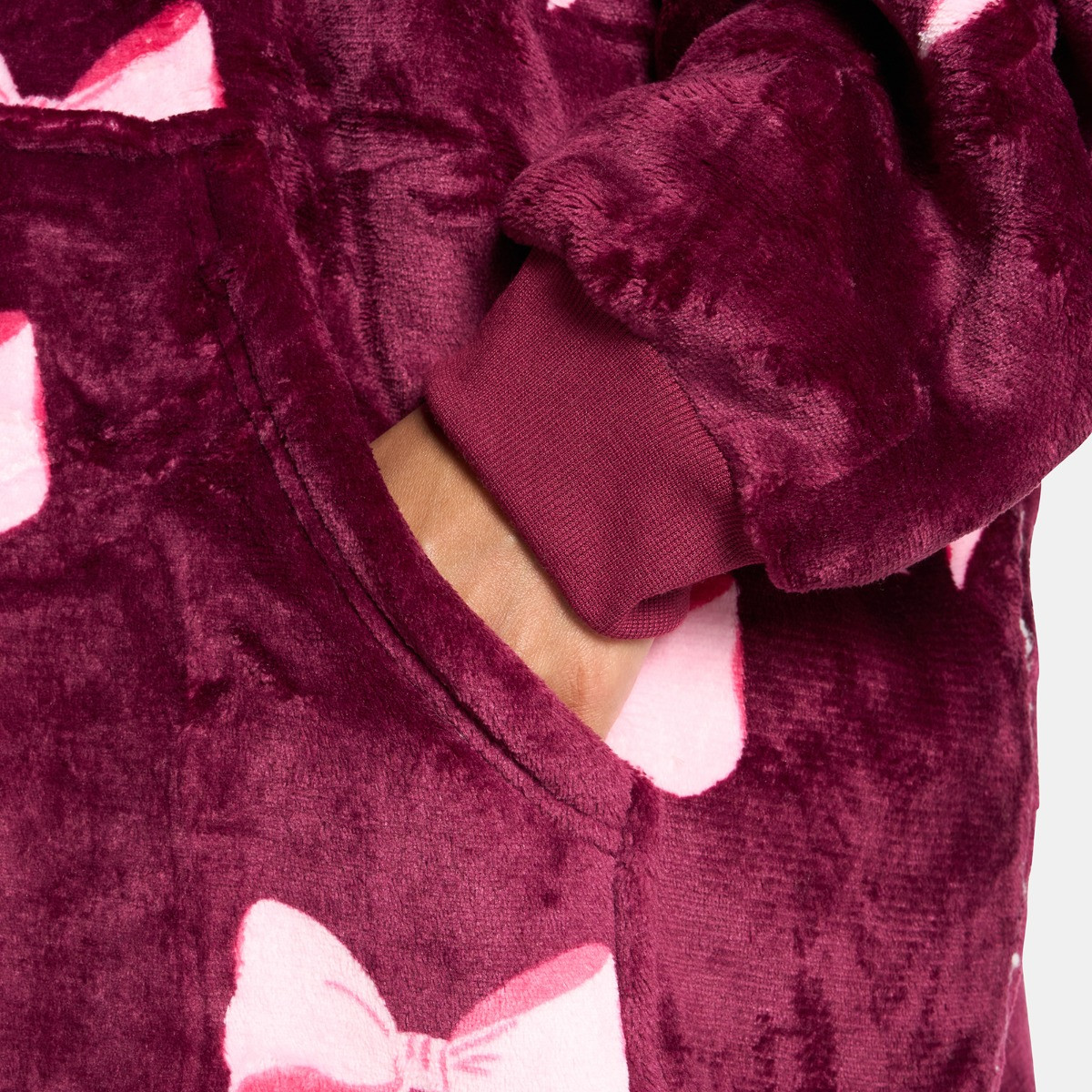 OHS Adults Bow Print Hoodie Blanket - Burgundy/Pink>