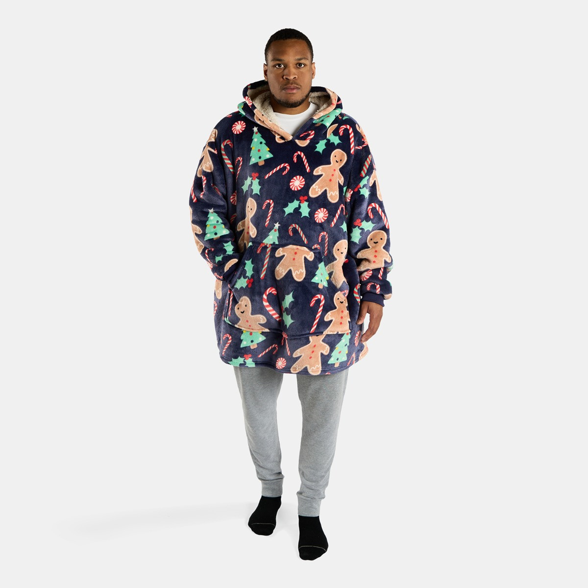 OHS Adults Gingerbread Man Hoodie Blanket - Navy>