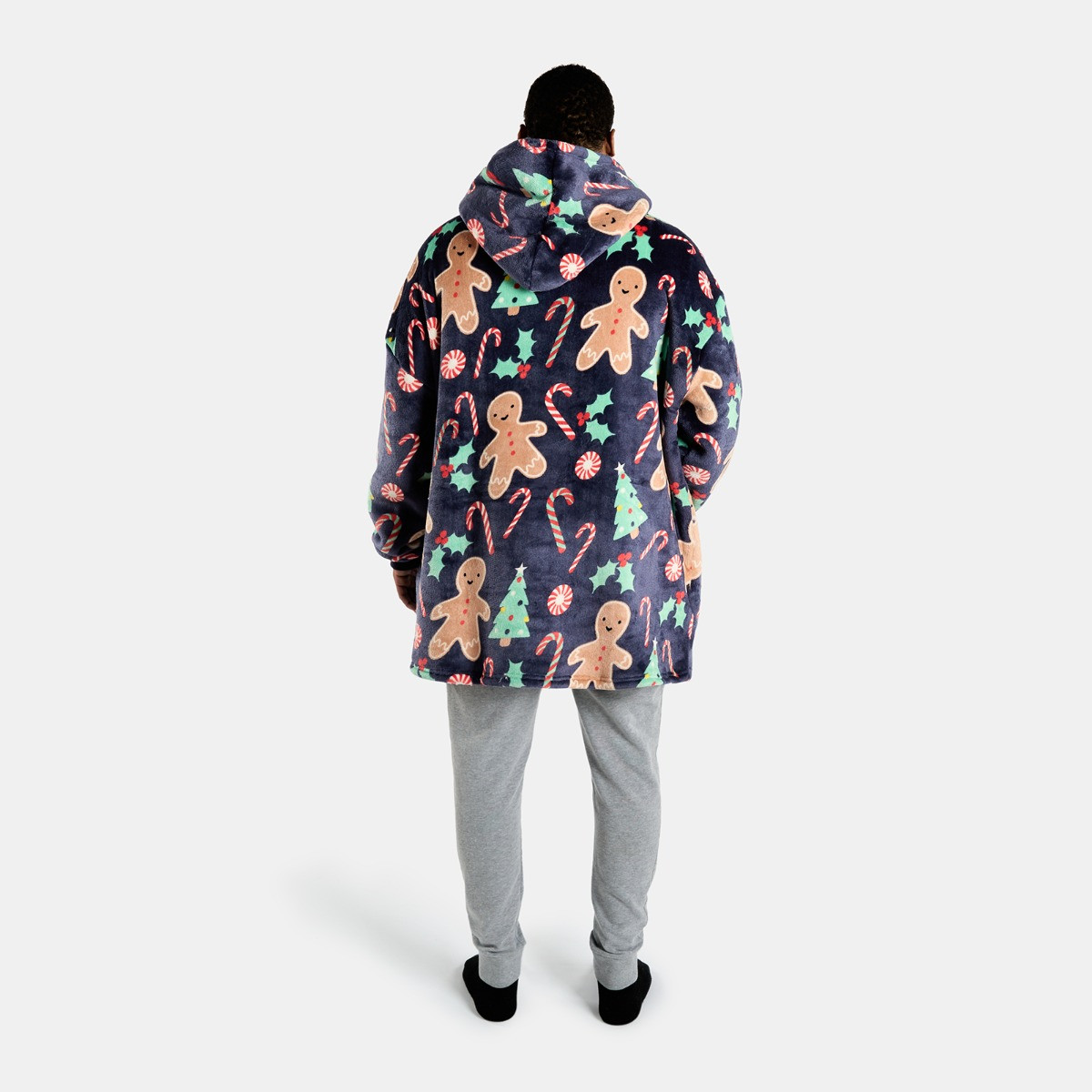 OHS Adults Gingerbread Man Hoodie Blanket - Navy>