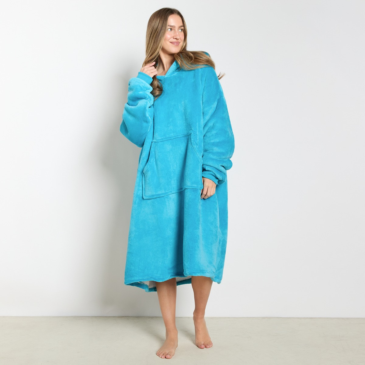 OHS Adults Extra-Long Sherpa Hoodie Blanket - Sea Blue>
