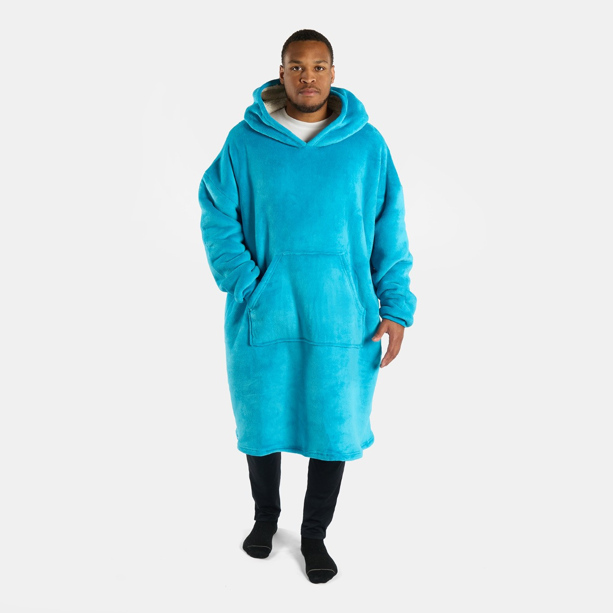 OHS Adults Extra-Long Sherpa Hoodie Blanket - Sea Blue>