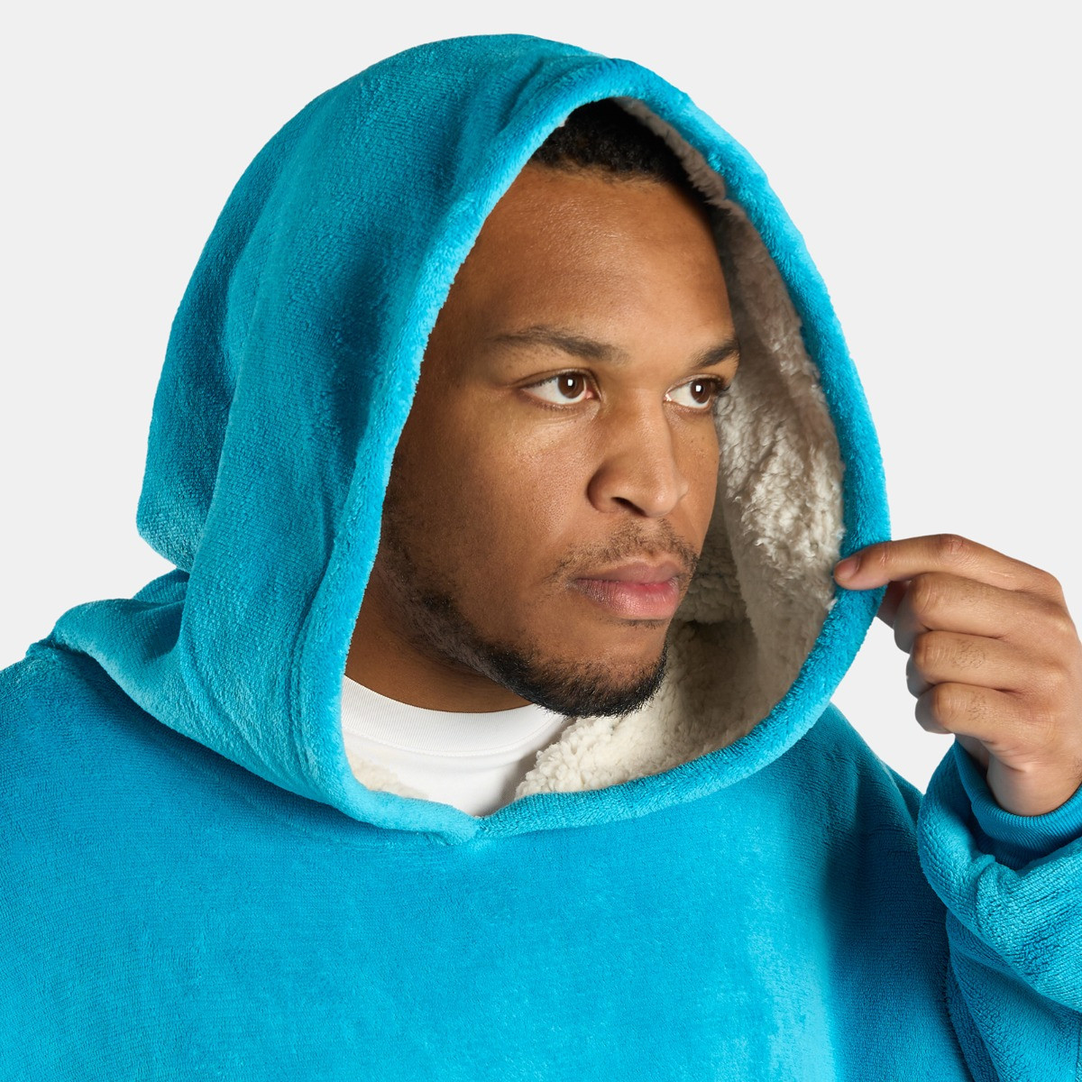 OHS Adults Extra-Long Sherpa Hoodie Blanket - Sea Blue>