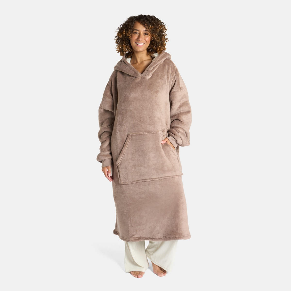 OHS Adults Extra-Long Sherpa Hoodie Blanket - Mink>