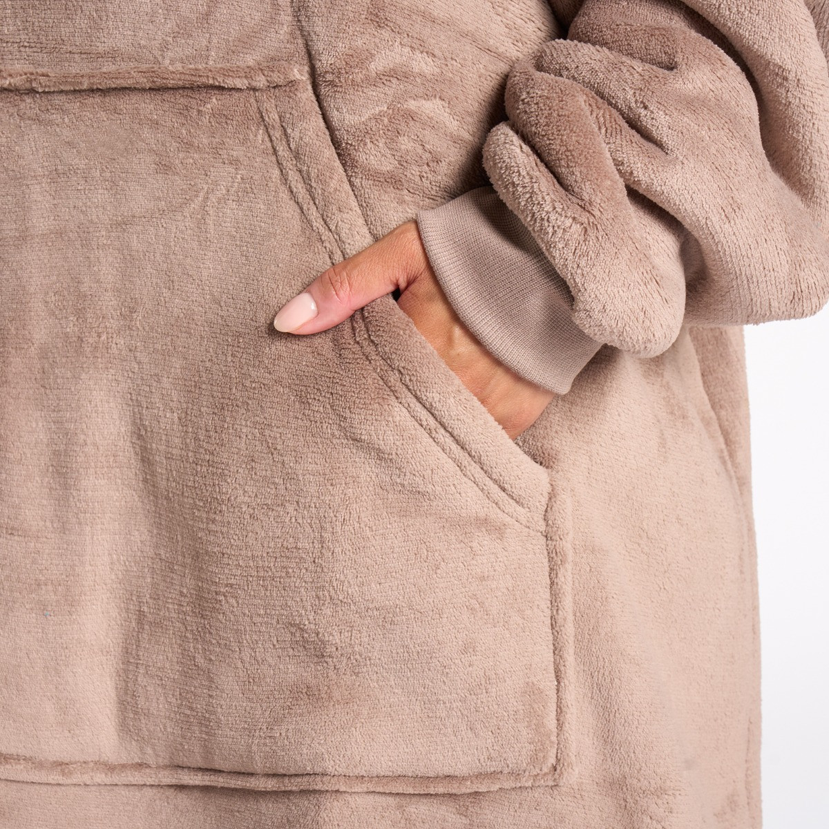 OHS Adults Extra-Long Sherpa Hoodie Blanket - Mink>