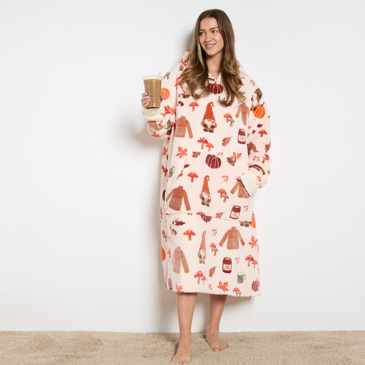OHS Adult Extra Long Autumn Hoodie Blanket - Beige>