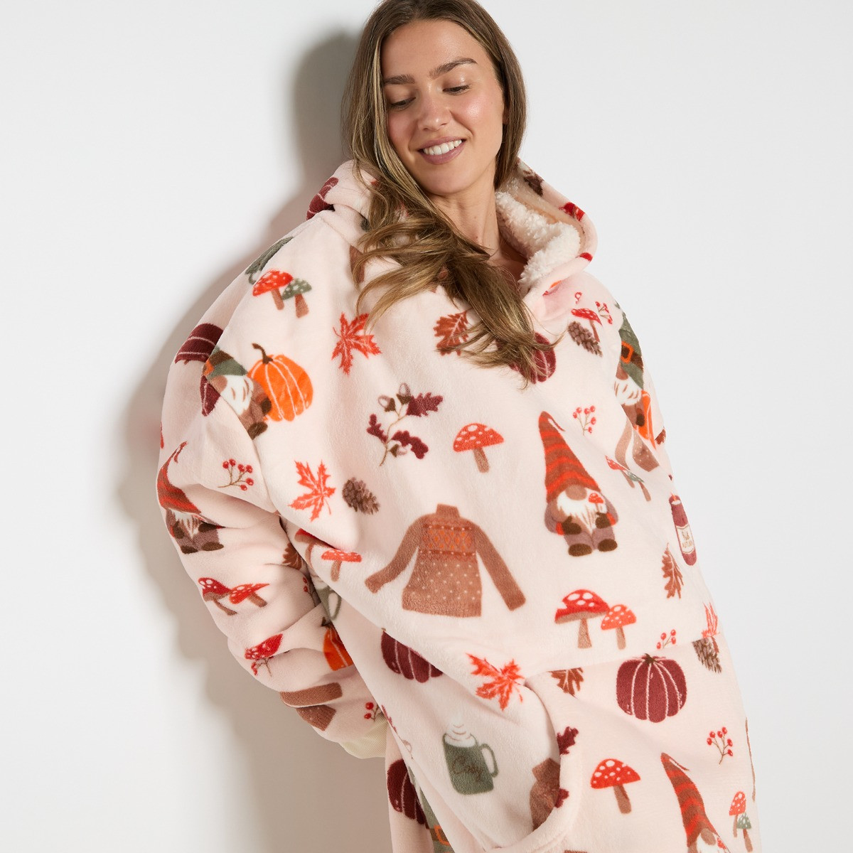OHS Adult Extra Long Autumn Hoodie Blanket - Beige>