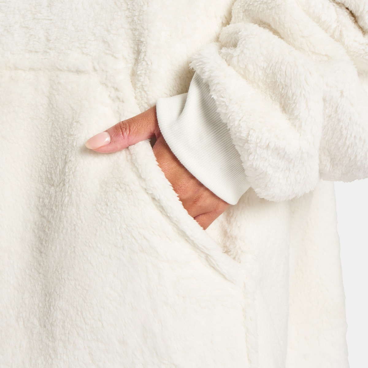 OHS Adults Teddy Fleece Sherpa Reverse Hoodie Blanket - Cream>