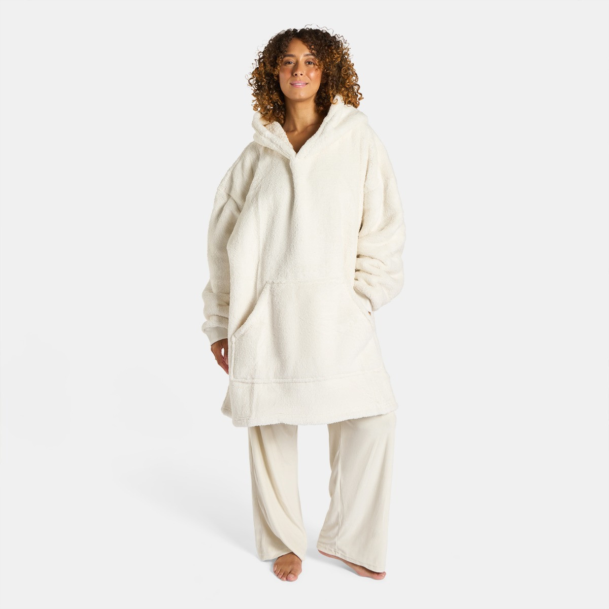OHS Adults Teddy Fleece Sherpa Reverse Hoodie Blanket - Cream>