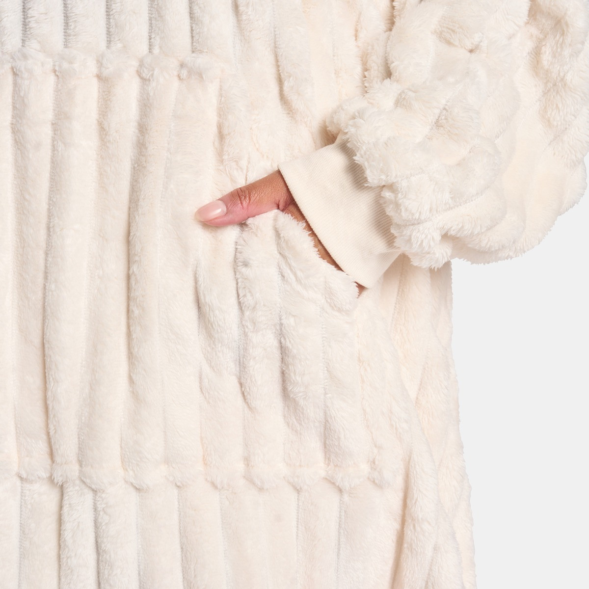 OHS Adults Ribbed Fleece Hoodie Blanket - Cream>