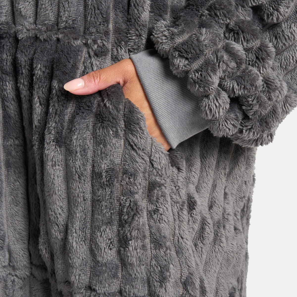 OHS Adults Ribbed Fleece Hoodie Blanket - Charcoal>