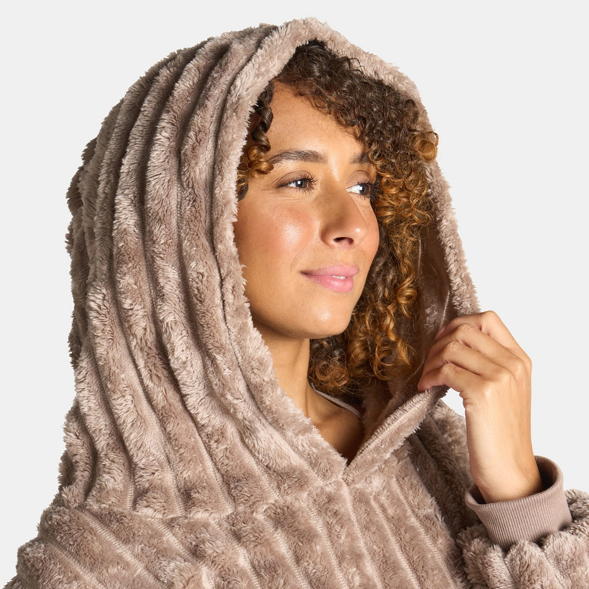 OHS Adults Ribbed Fleece Hoodie Blanket - Mink>