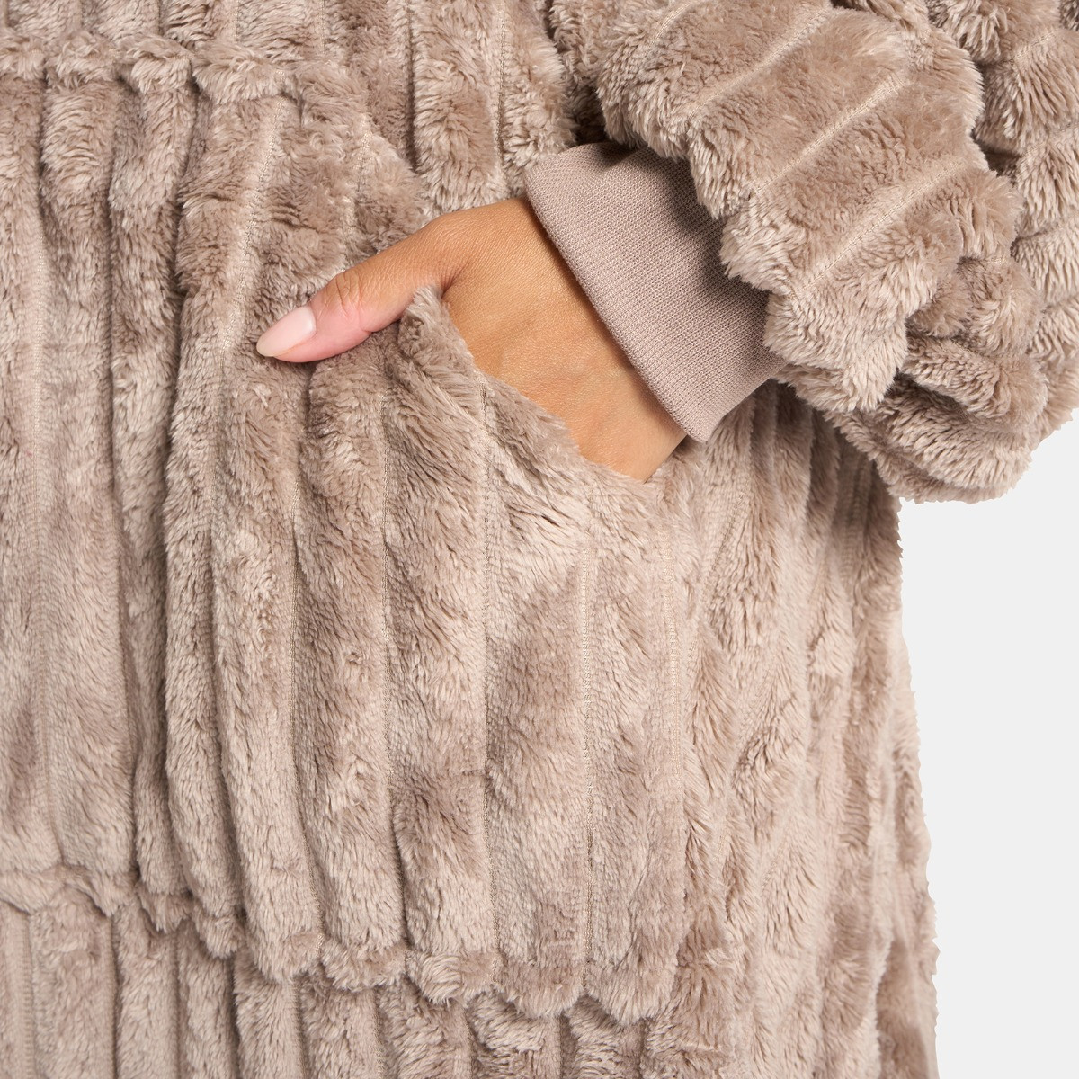 OHS Adults Ribbed Fleece Hoodie Blanket - Mink>
