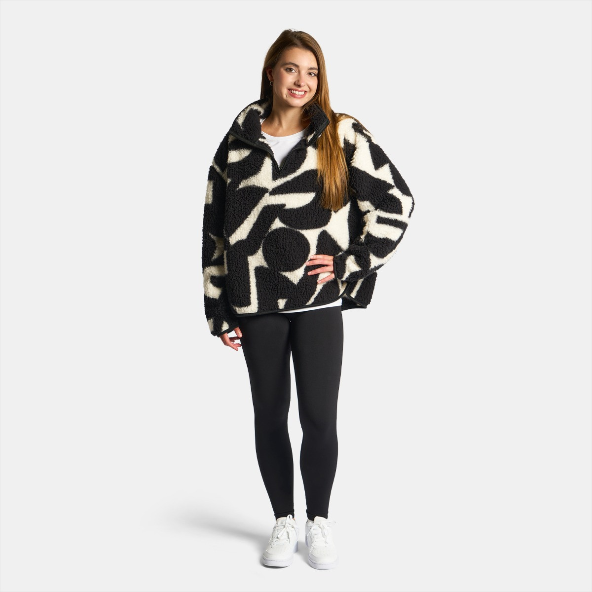 OHS Teddy Geometric Print Half Zip Fleece, Monochrome - Small/ Medium>