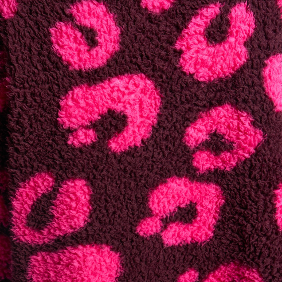 OHS Teddy Abstract Leopard Print Half Zip Fleece - Burgundy/Pink>