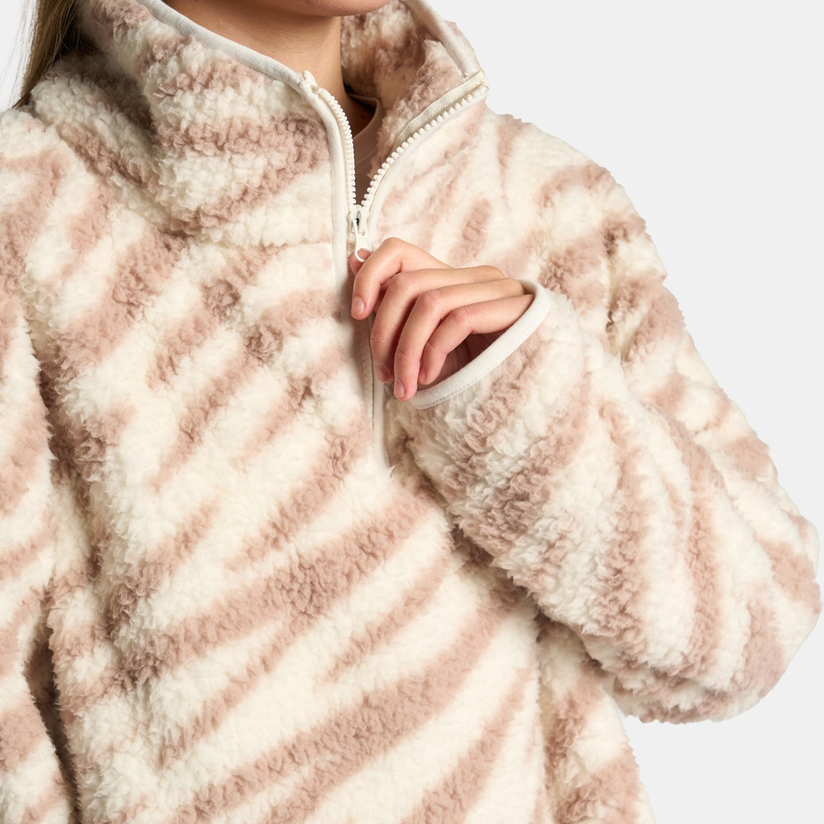 OHS Teddy Zebra Print Half Zip Fleece, Beige - Large/Extra Large>