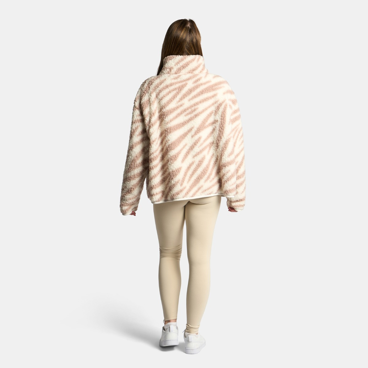 OHS Teddy Zebra Print Half Zip Fleece, Beige - Large/Extra Large>