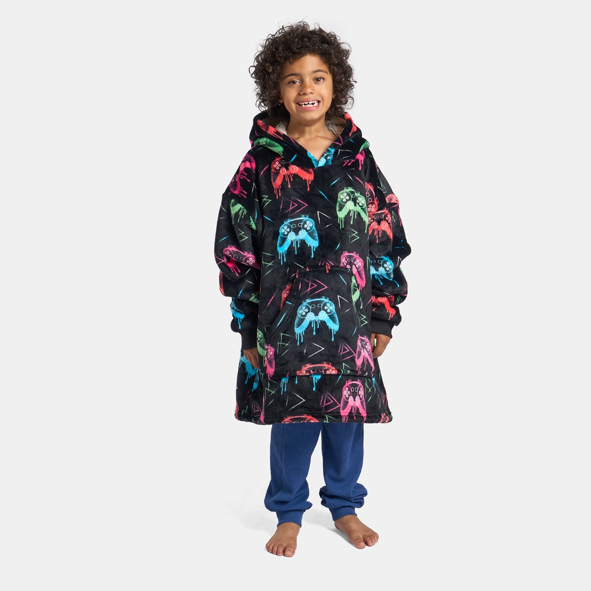 OHS Kids Neon Drip Gaming Print Hoodie Blanket - Black>