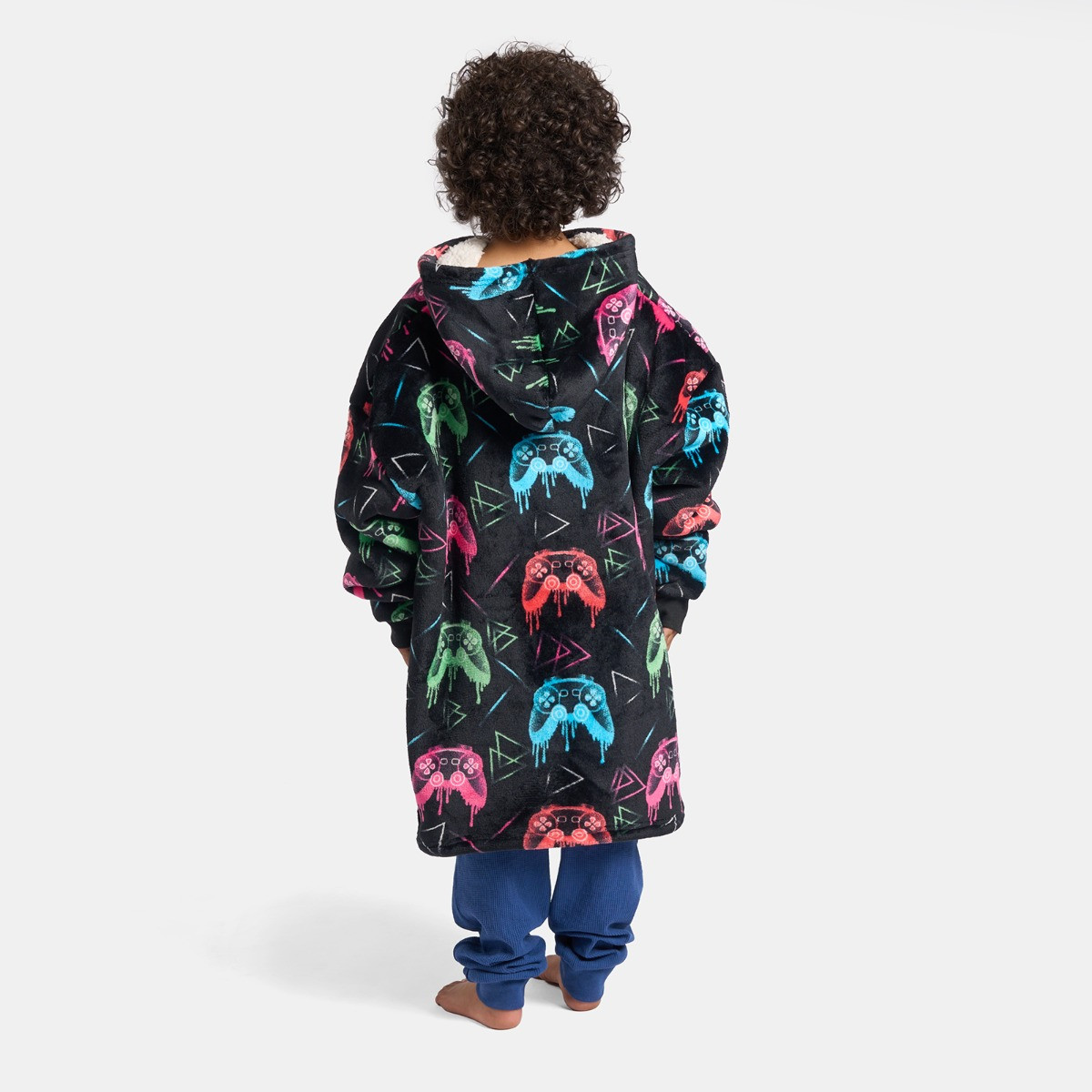 OHS Kids Neon Drip Gaming Print Hoodie Blanket - Black>