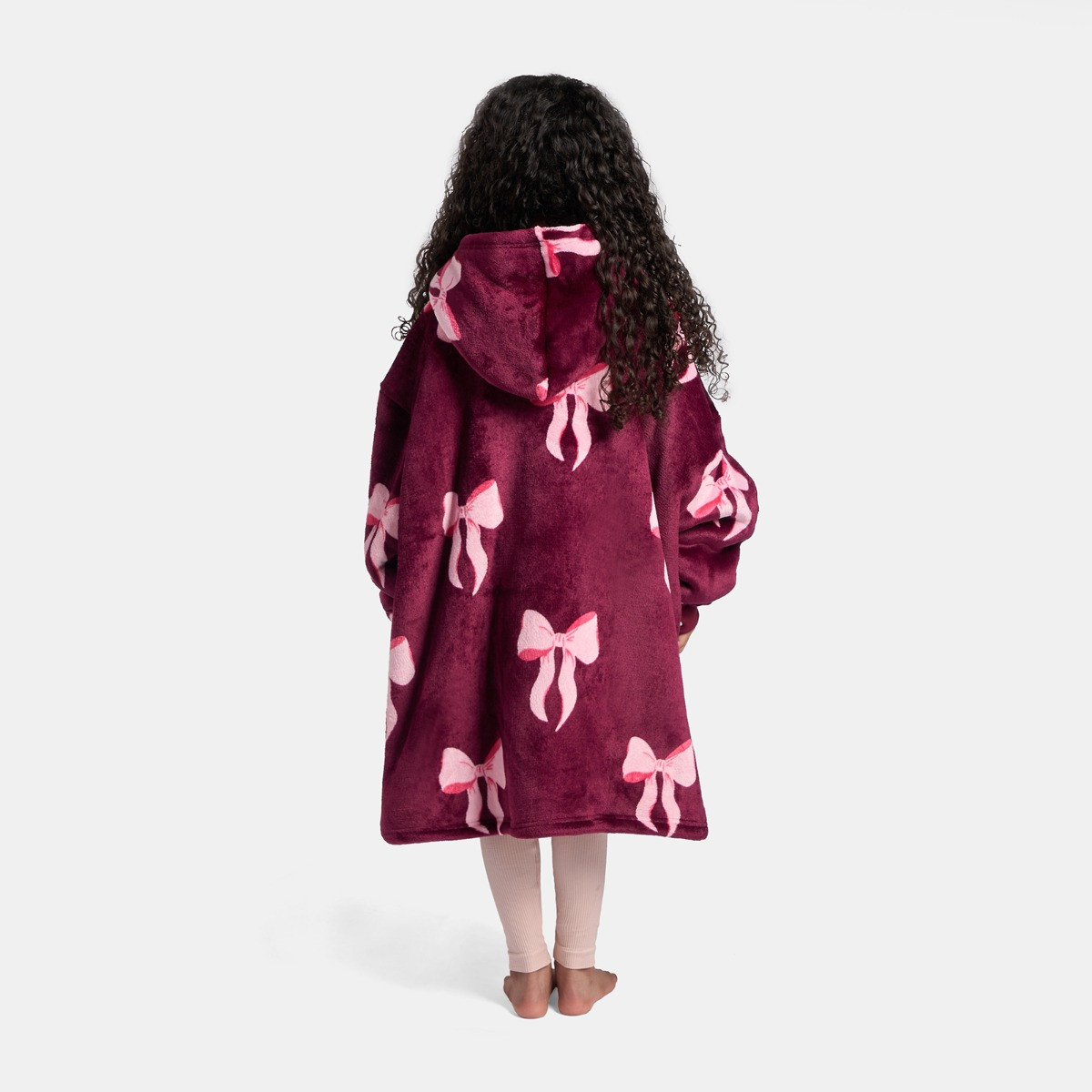 OHS Kids Bow Print Hoodie Blanket - Burgundy/Pink>