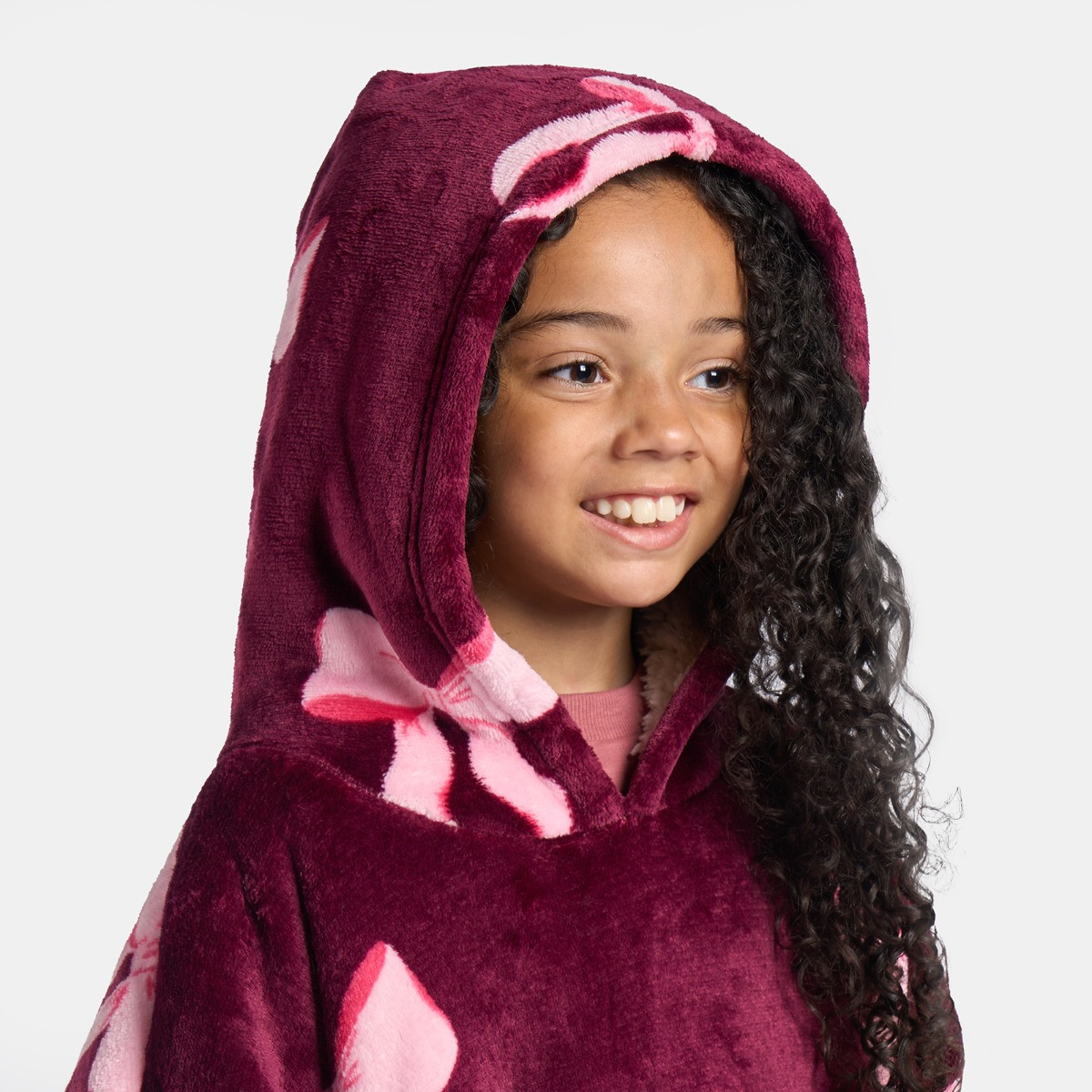 OHS Kids Bow Print Hoodie Blanket - Burgundy/Pink>