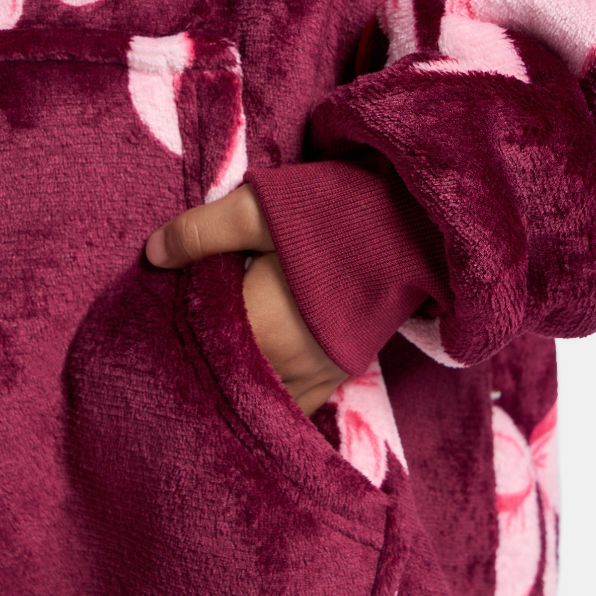 OHS Kids Bow Print Hoodie Blanket - Burgundy/Pink>