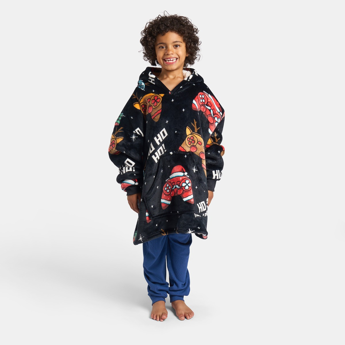 OHS Kids Christmas Gaming Print Hoodie Blanket - Black>