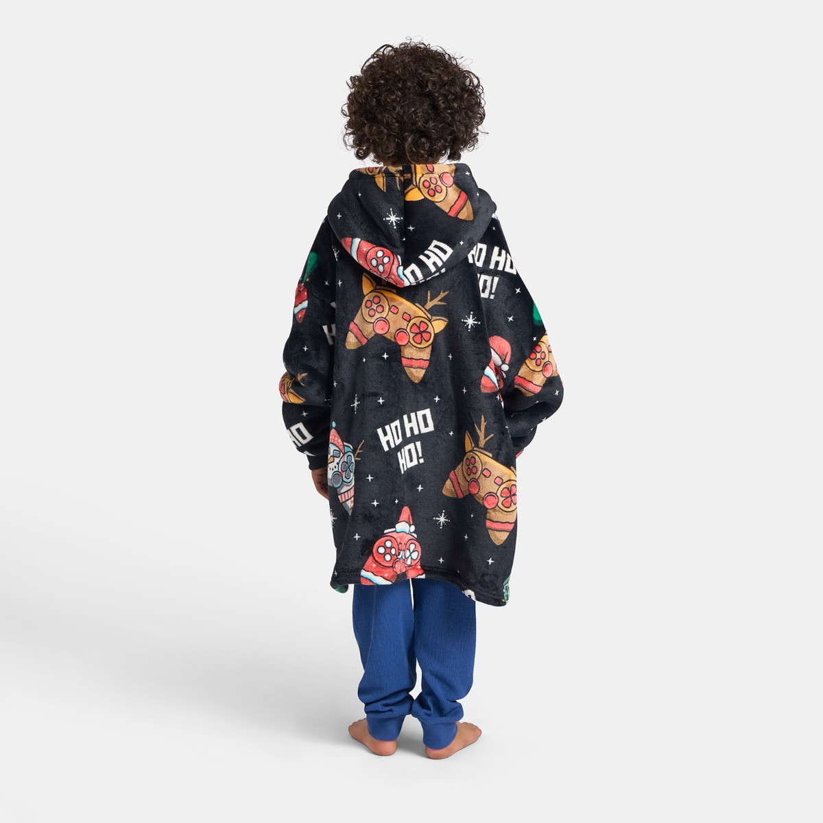 OHS Kids Christmas Gaming Print Hoodie Blanket - Black>