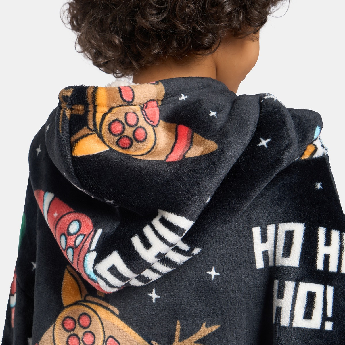 OHS Kids Christmas Gaming Print Hoodie Blanket - Black>