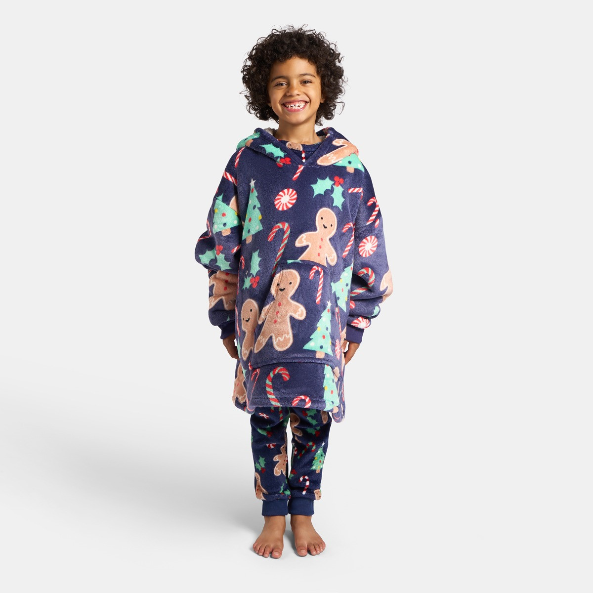 OHS Kids Gingerbread Man Hoodie Blanket - Navy>