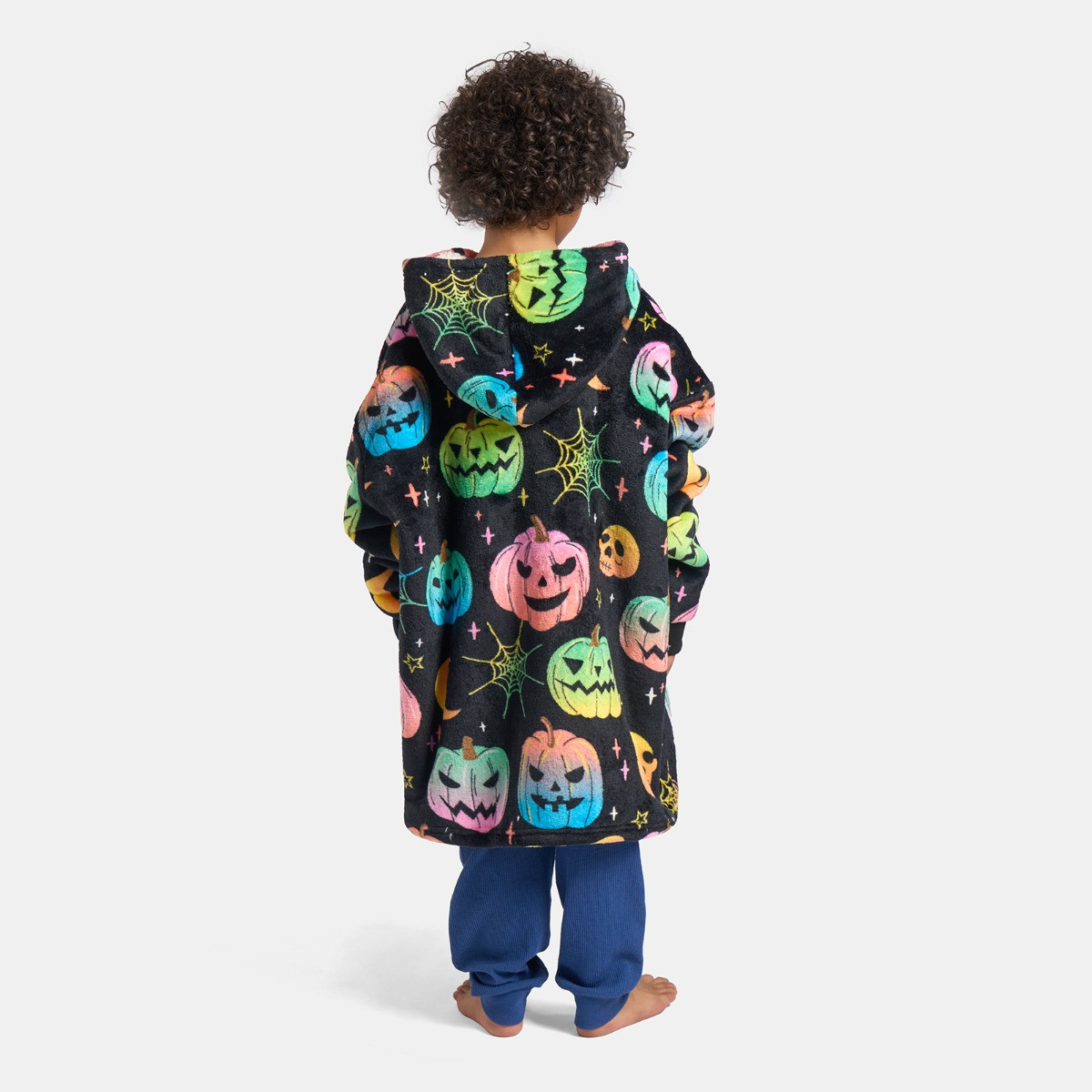 OHS Kids Neon Halloween Print Hoodie Blanket - Black>