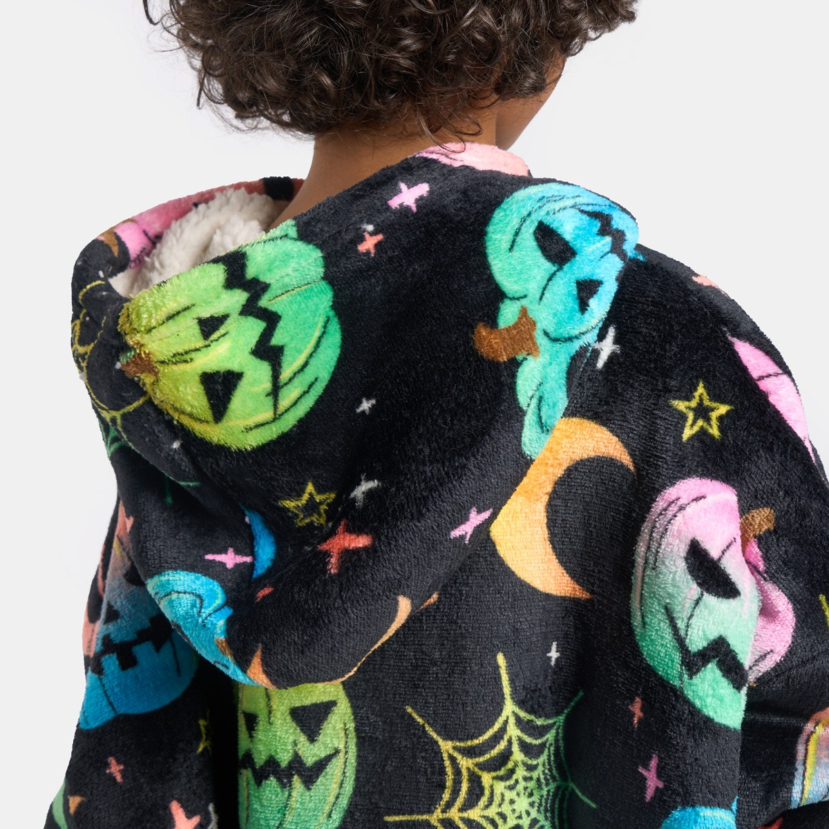 OHS Kids Neon Halloween Print Hoodie Blanket - Black>