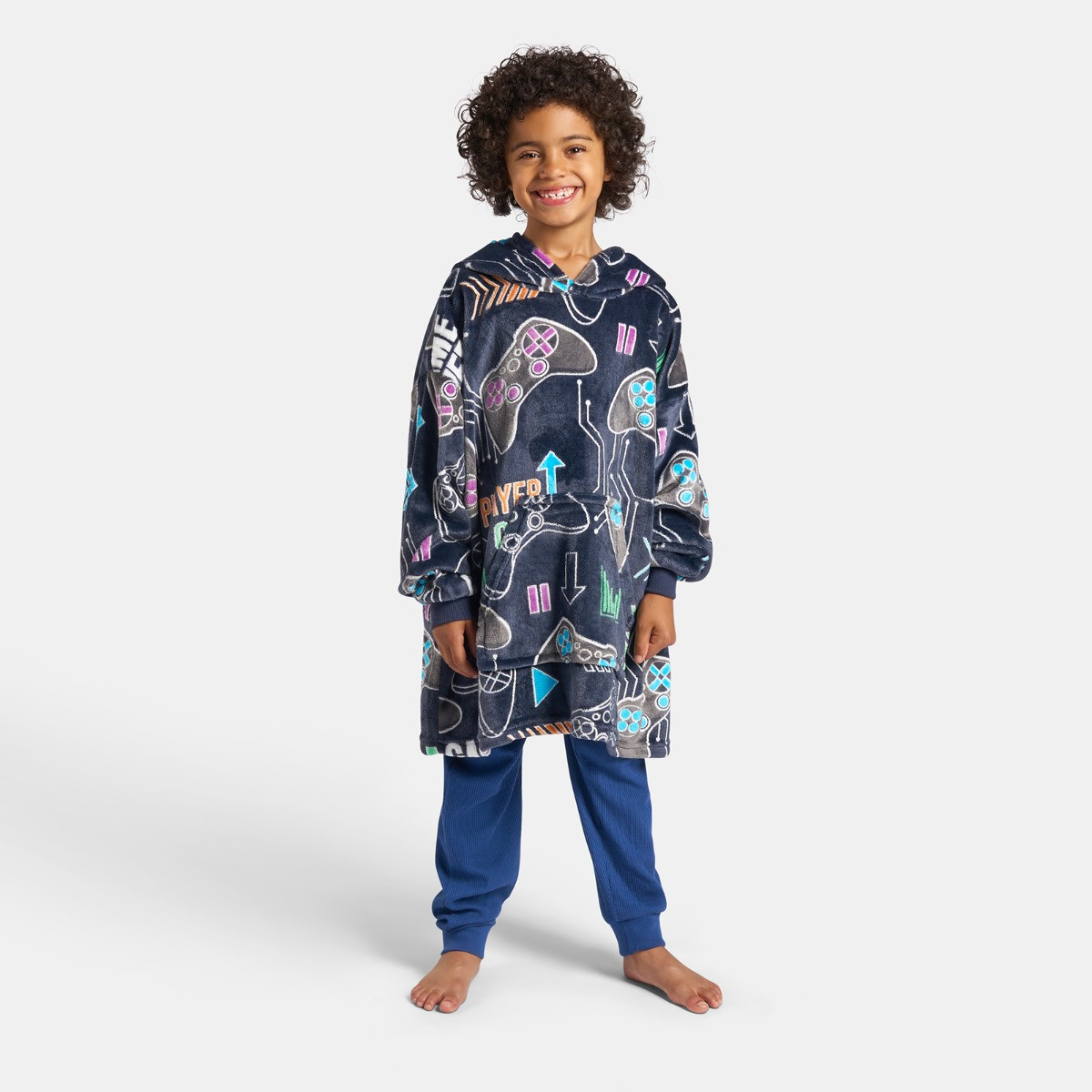 OHS Kids Gaming Glow In The Dark Hoodie Blanket - Black>