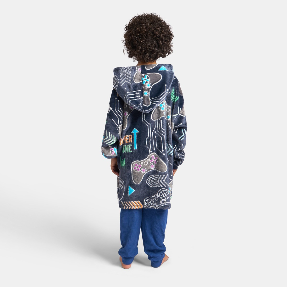 OHS Kids Gaming Glow In The Dark Hoodie Blanket - Black>