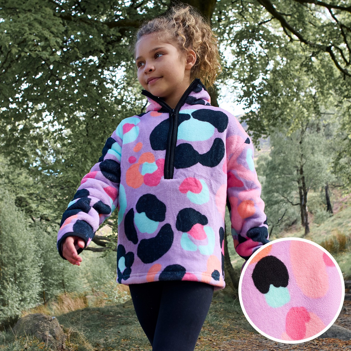 OHS Kids Leopard Print Half Zip Fleece - Lilac>