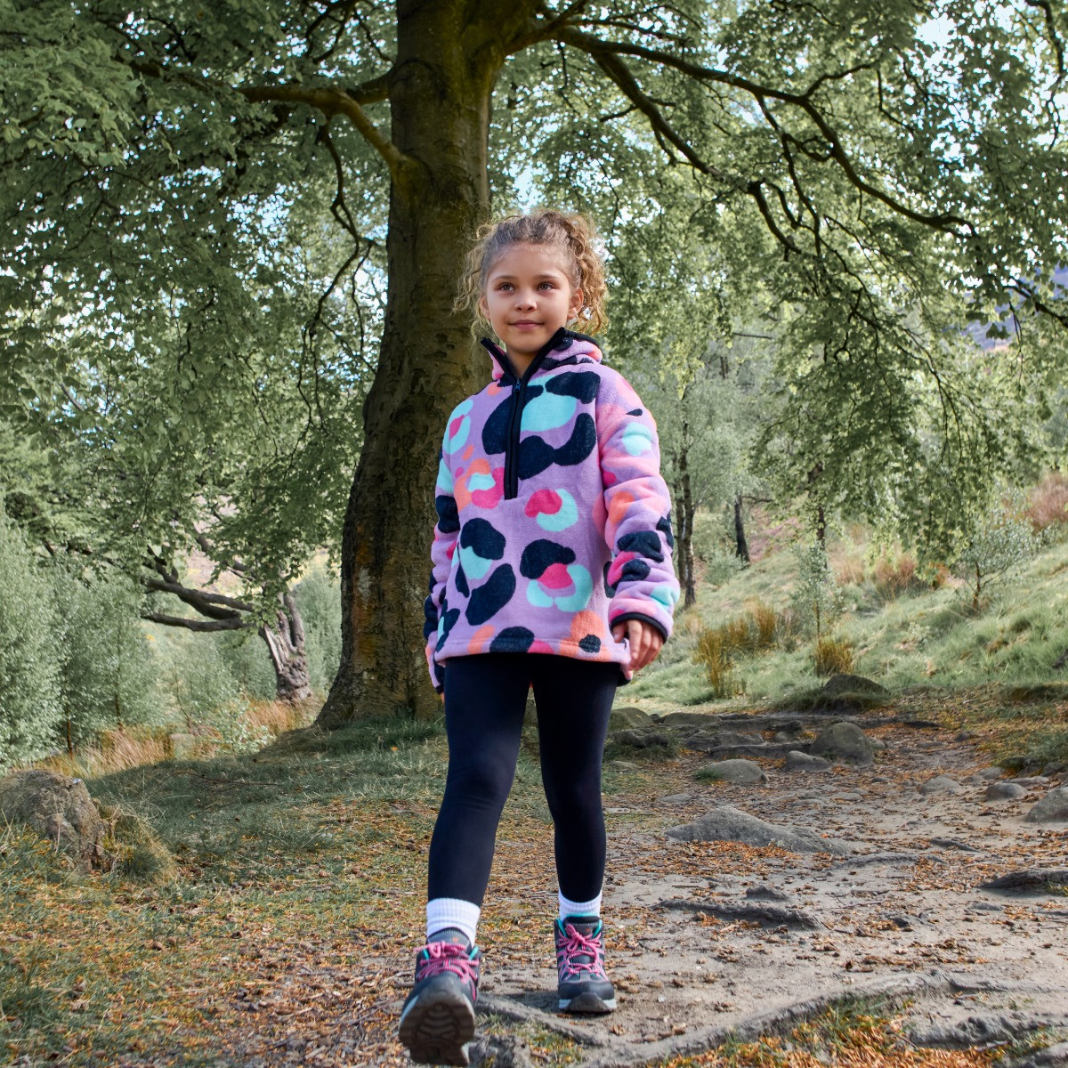 OHS Kids Leopard Print Half Zip Fleece - Lilac>