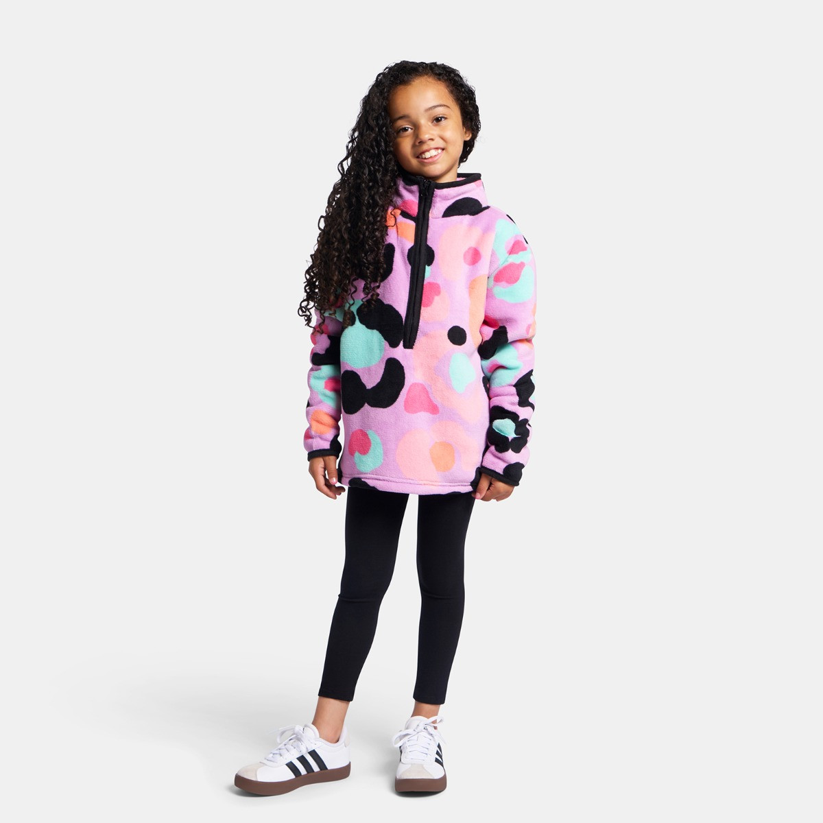 OHS Kids Leopard Print Half Zip Fleece - Lilac>
