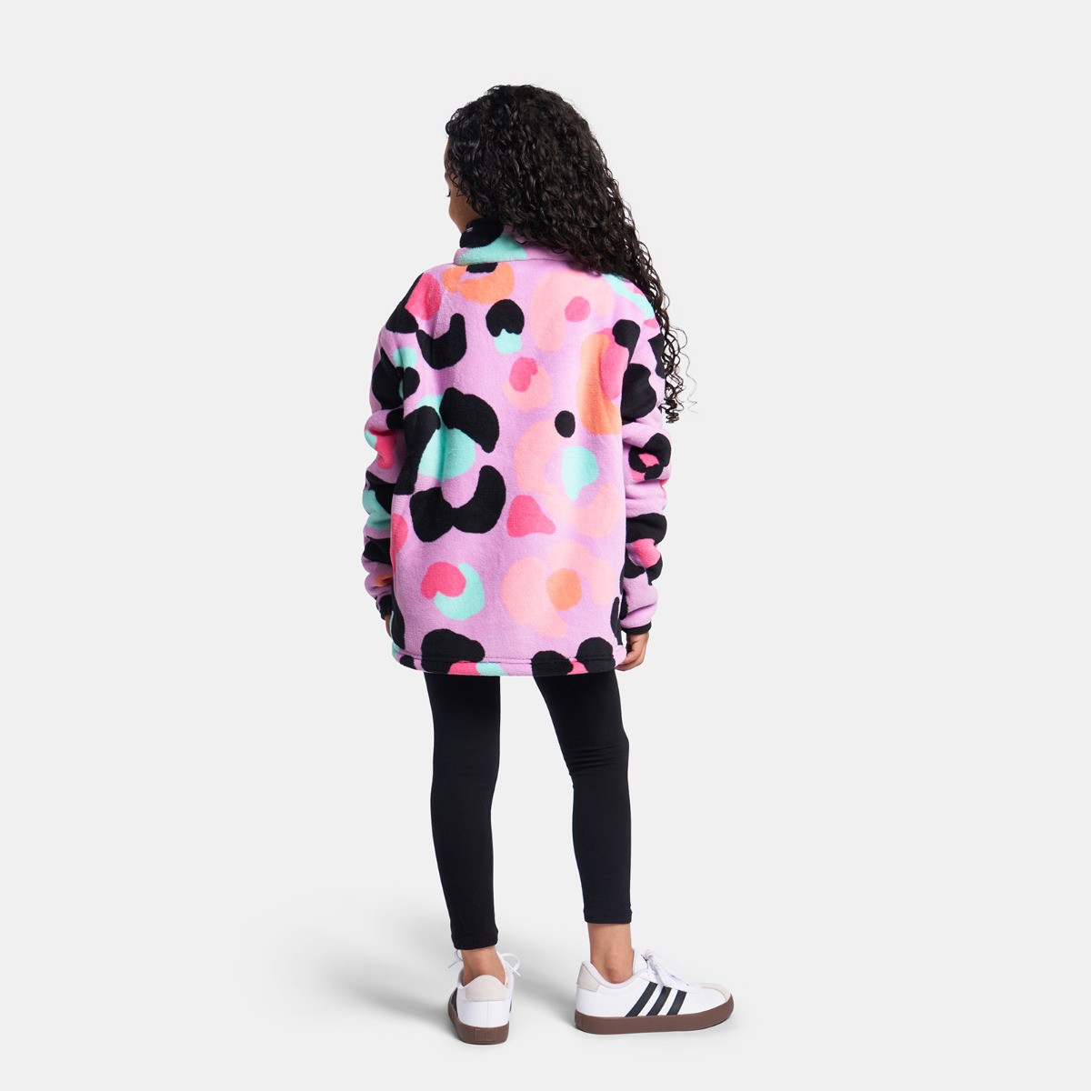 OHS Kids Leopard Print Half Zip Fleece - Lilac>