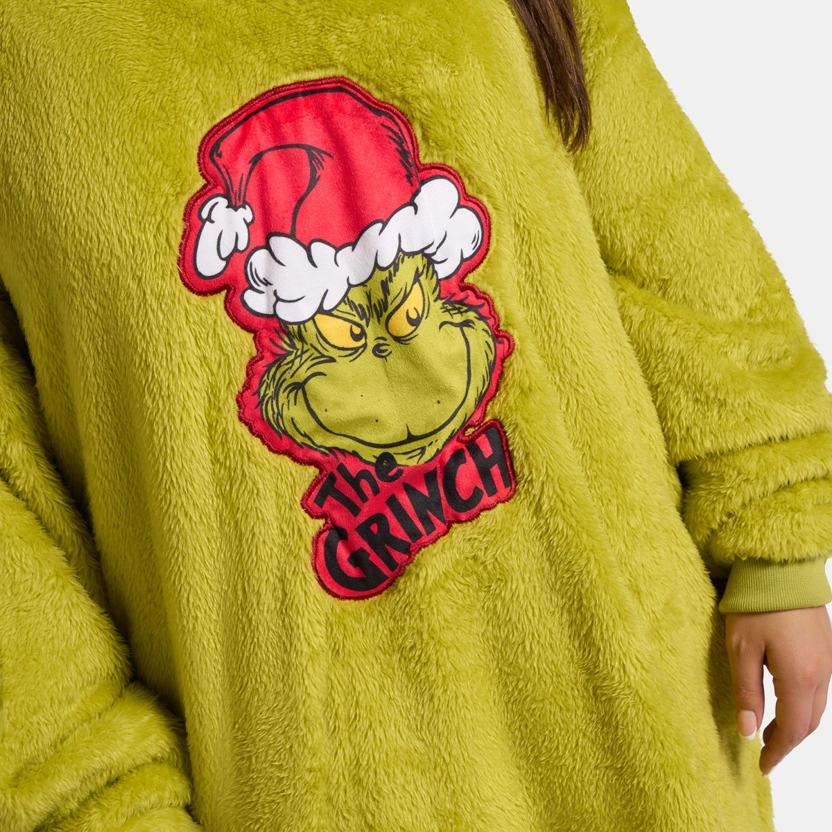 OHS Adults Novelty Grinch Teddy Hoodie Blanket - Green>