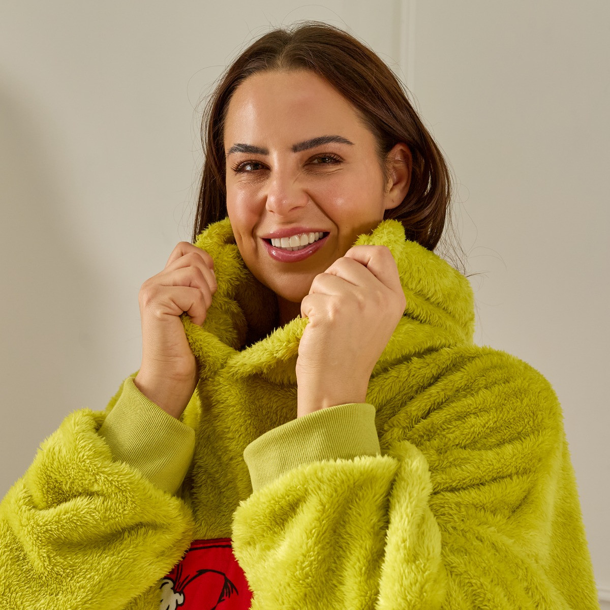 OHS Adults Novelty Grinch Teddy Hoodie Blanket - Green>