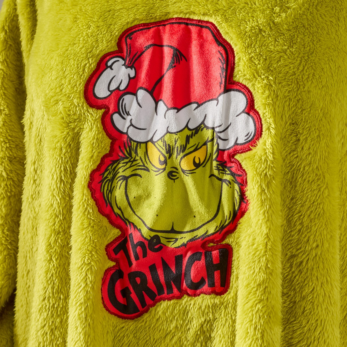 OHS Adults Novelty Grinch Teddy Hoodie Blanket - Green>