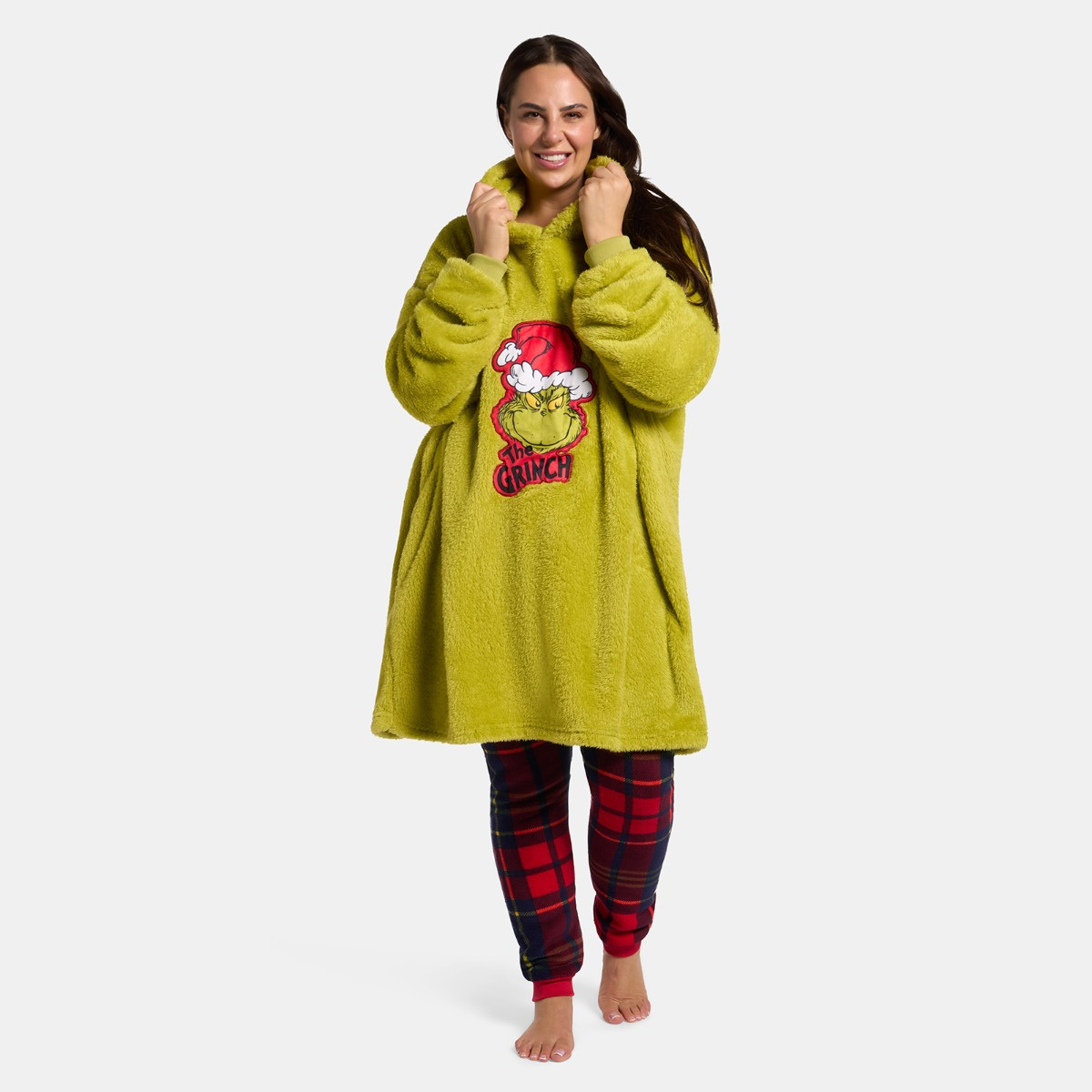OHS Adults Novelty Grinch Teddy Hoodie Blanket - Green>