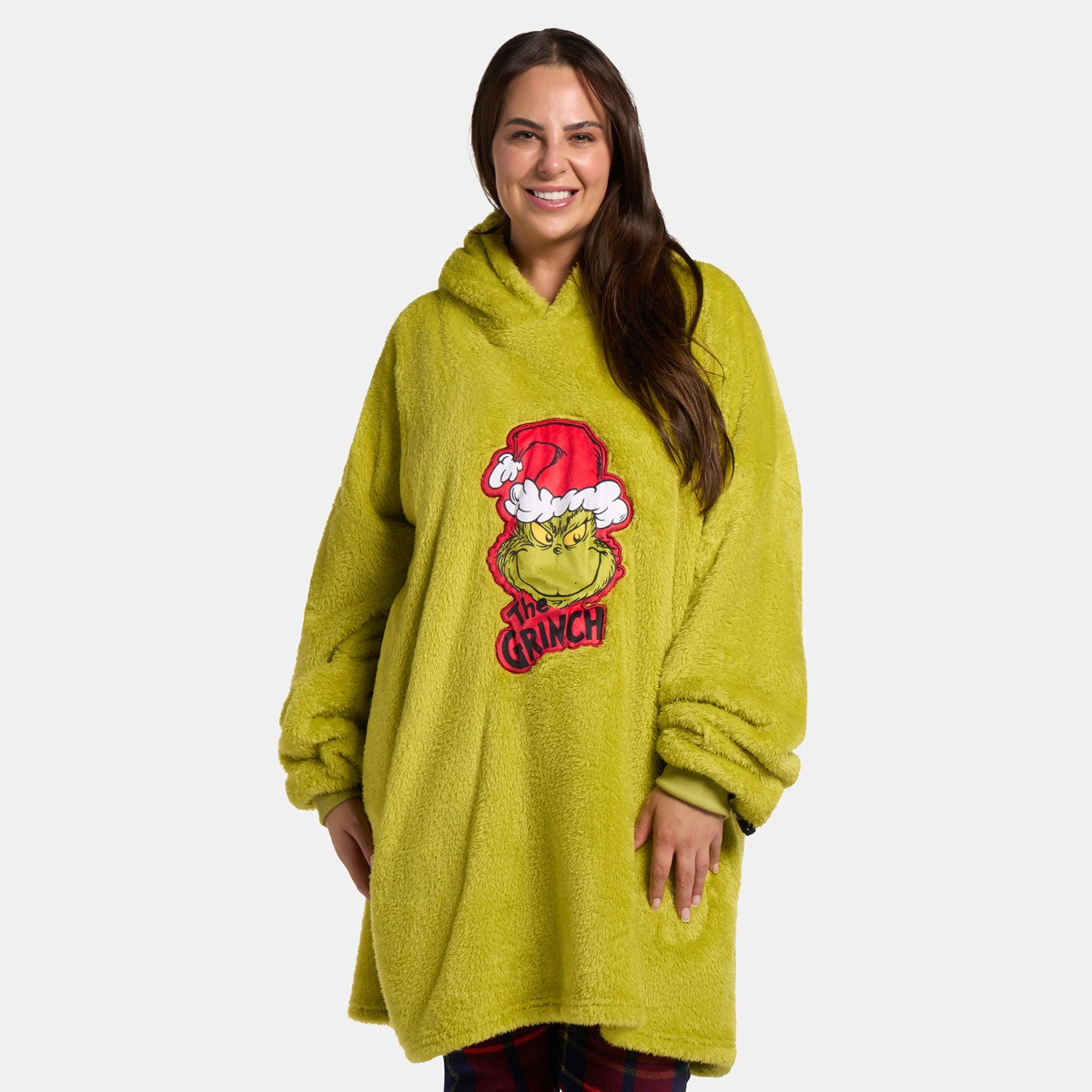 OHS Adults Novelty Grinch Teddy Hoodie Blanket - Green>