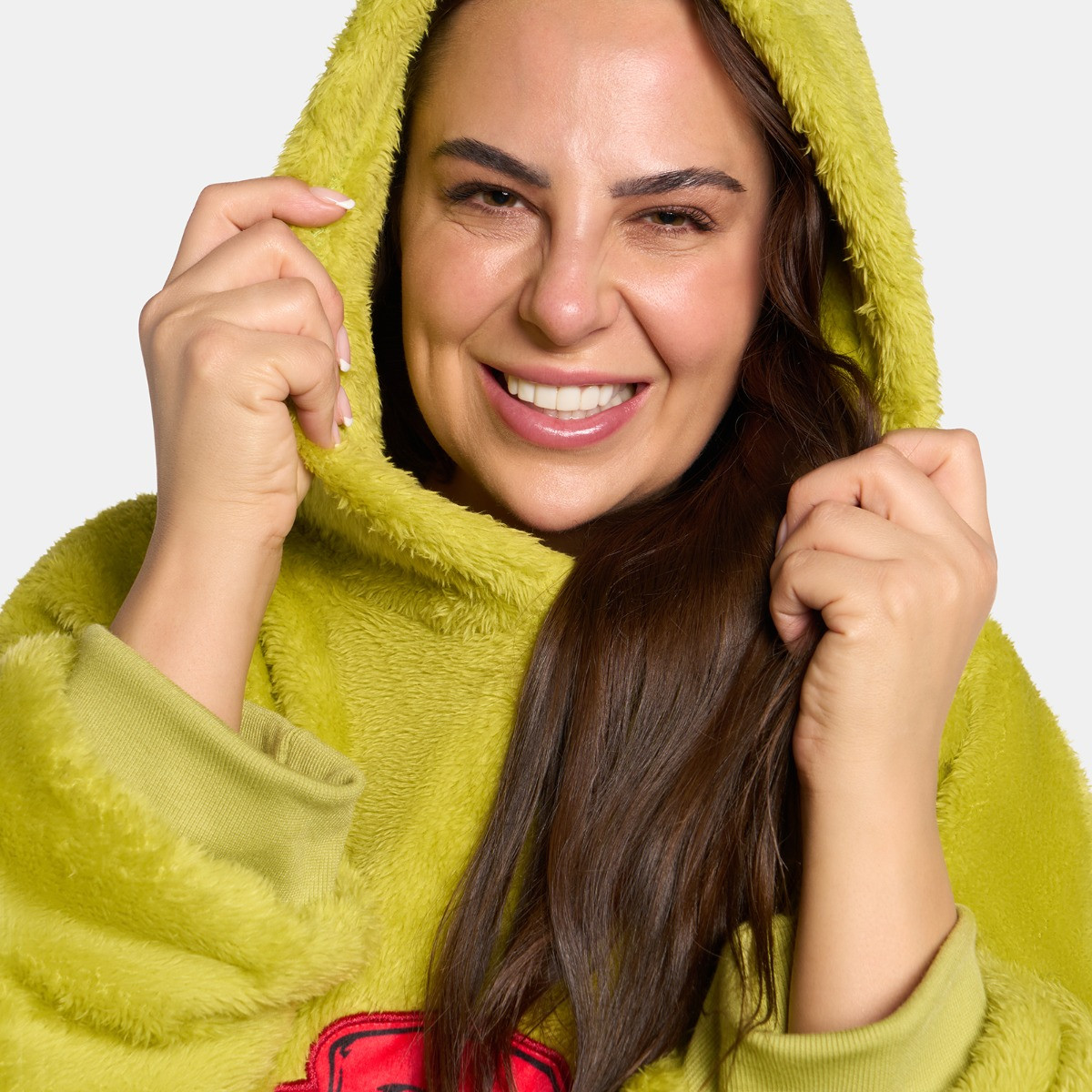 OHS Adults Novelty Grinch Teddy Hoodie Blanket - Green>