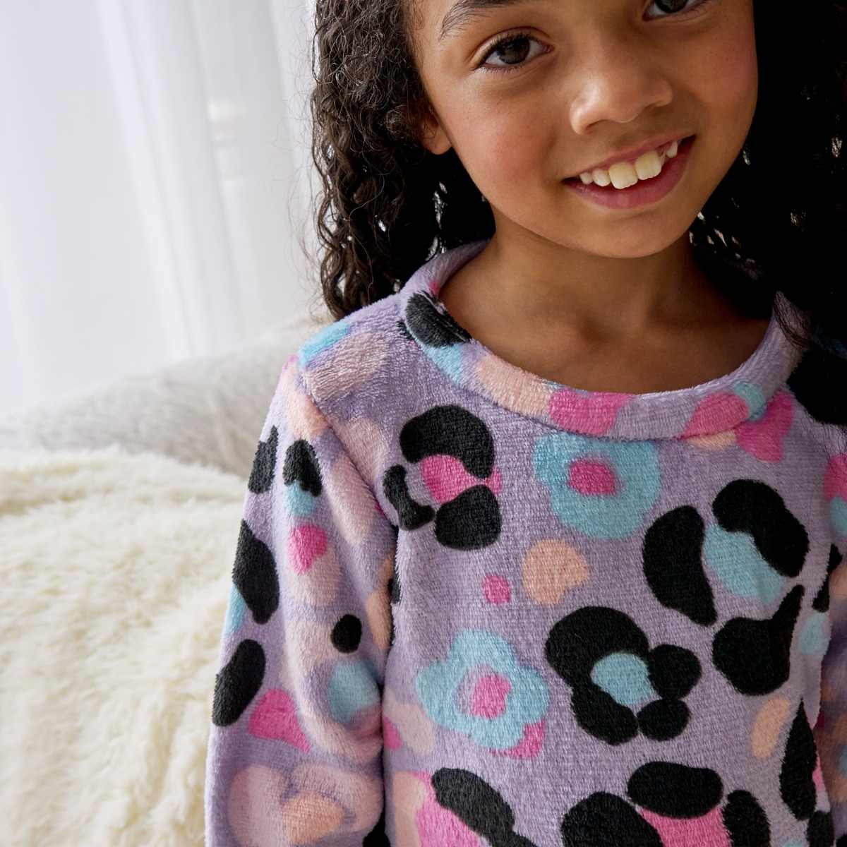 OHS Kids Leopard Print Pyjama Set, Lilac - 5-6 Years>